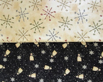 2 Cuts Holiday SNOWMEN SNOWFLAKES Quilter's Cotton 1 Yard Total