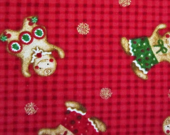 Holiday GINGERBREAD PEOPLE with Glitter Ball Accents - Cotton Fabric Yardage