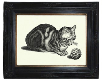 Cat Art Print Geometric Shape Polyhedron - Dark Academia Steampunk Poster Pet Mom Dad Gift Victorian Engraving Surrealism II