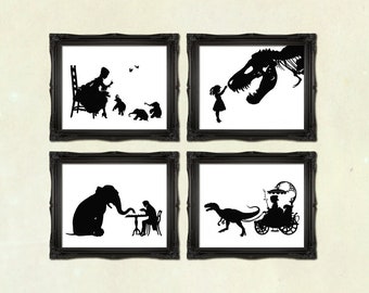 Art Prints DISCOUNT SET - Buy any 4 prints of Victorian Dark Academia Cottagecore Gothic Steampunk Art Prints silhouettes or Collages