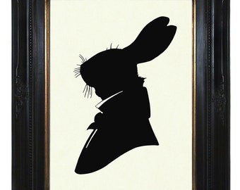 Silhouette coniglio coniglietto gentiluomo abito pasquale - poster in stile vintage con stampa artistica Steampunk vittoriano dell'impero Cottagecore