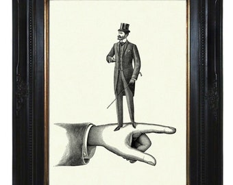 Vintage Victorian Gentleman Hand Top Hat Frock Coat Cane - Steampunk Art Print Surrealism Poster