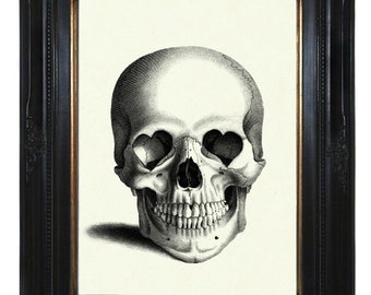 Calavera de Halloween, gótico, Academia oscura, enchufes en forma de corazón para el Día de San Valentín, decoración de póster impreso artístico victoriano Steampunk