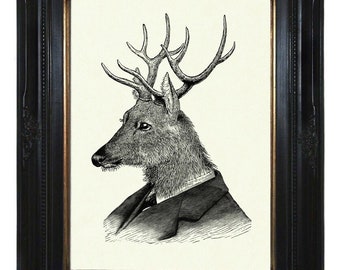 Cerf Gentleman cerf Portrait bois - impression d'art steampunk victorien redingote animal des bois Poster