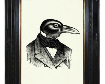 Halloween Raven Steampunk Crow Gentleman Bird Portrait Dark Academia - Victoriaanse Steampunk Art Print Edgar Allan Poe Gothic