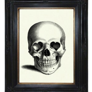 Calavera de Halloween, gótico, Academia oscura, enchufes en forma de corazón para el Día de San Valentín, decoración de póster impreso artístico victoriano Steampunk imagen 1