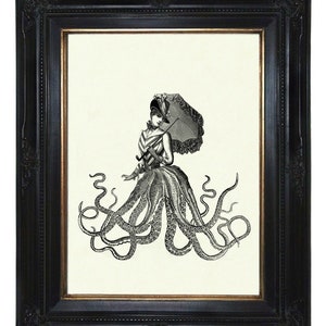 Steampunk Octopus Lady Umbrella Steampunk Parasol Kraken Tentacles - Dark Academia Victorian Art Print Gothic Decoration