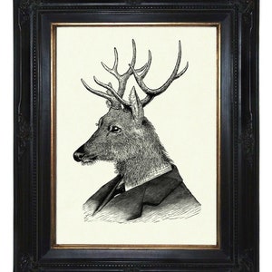 Deer Gentleman Stag Portrait Antlers Victorian Steampunk Art Print Frock Woodland Animal Poster image 1