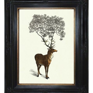 Deer Stag Hannibal Art Print Tree growing from Antlers Dark Academia Victorian Steampunk Woodland Forest Surrealism Poster Decoration image 1