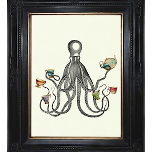 Octopus Kraken Tea Party Tasses Théière Tentacules Cottagecore Kitchen Impression artistique Steampunk victorienne image 1