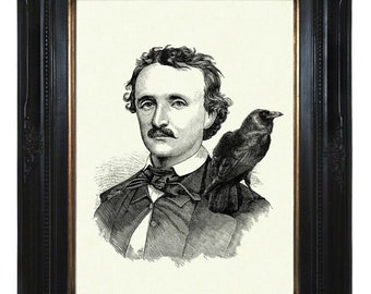 Dark Academia Halloween Edgar Allan Poe Raven Crow - Decorazione di poster con ritratto in stile gotico vittoriano Steampunk