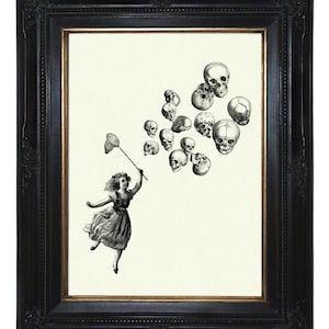 Mädchen Totenköpfe Totenkopf Druck Luftballons Kunstdruck Steampunk viktorianisch Gothic Totenschädel Skelett morbide Halloween Bild 1