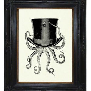 Octopus Kraken Top Hat Tentacles Gentleman - Dark Academia Victorian Steampunk Art Print Poster Decoration