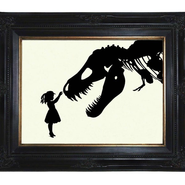 Girl Dinosaur T-Rex Nursery Silhouette Pet skeleton - Art Print Tyrannosaurus Victorian Steampunk Bones Poster Decoration