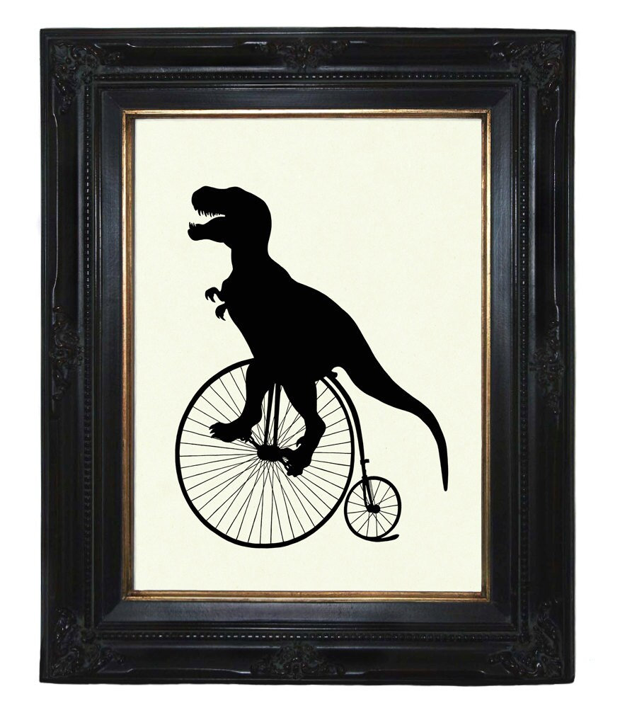 Silhouette Dinosaur Penny Farthing T-Rex Unicycle Bicycle Bike - Art Print Victorian Steampunk Tyrannosaurus Dino Poster Decoration