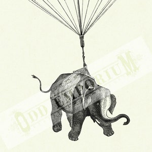 Elephant Nursery Circus Pink Parachute Victorian Steampunk Natural History Animal Art Print Poster Vintage image 3