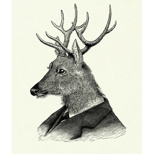 Deer Gentleman Stag Portrait Antlers Victorian Steampunk Art Print Frock Woodland Animal Poster image 2