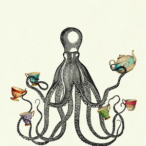 Octopus Kraken Tea Party Tasses Théière Tentacules Cottagecore Kitchen Impression artistique Steampunk victorienne image 2