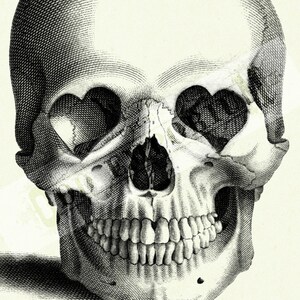 Calavera de Halloween, gótico, Academia oscura, enchufes en forma de corazón para el Día de San Valentín, decoración de póster impreso artístico victoriano Steampunk imagen 3