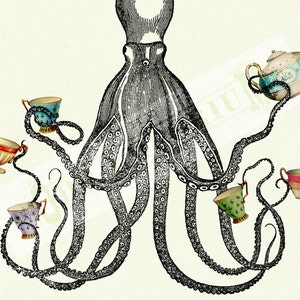 Octopus Kraken Tea Party Tasses Théière Tentacules Cottagecore Kitchen Impression artistique Steampunk victorienne image 3