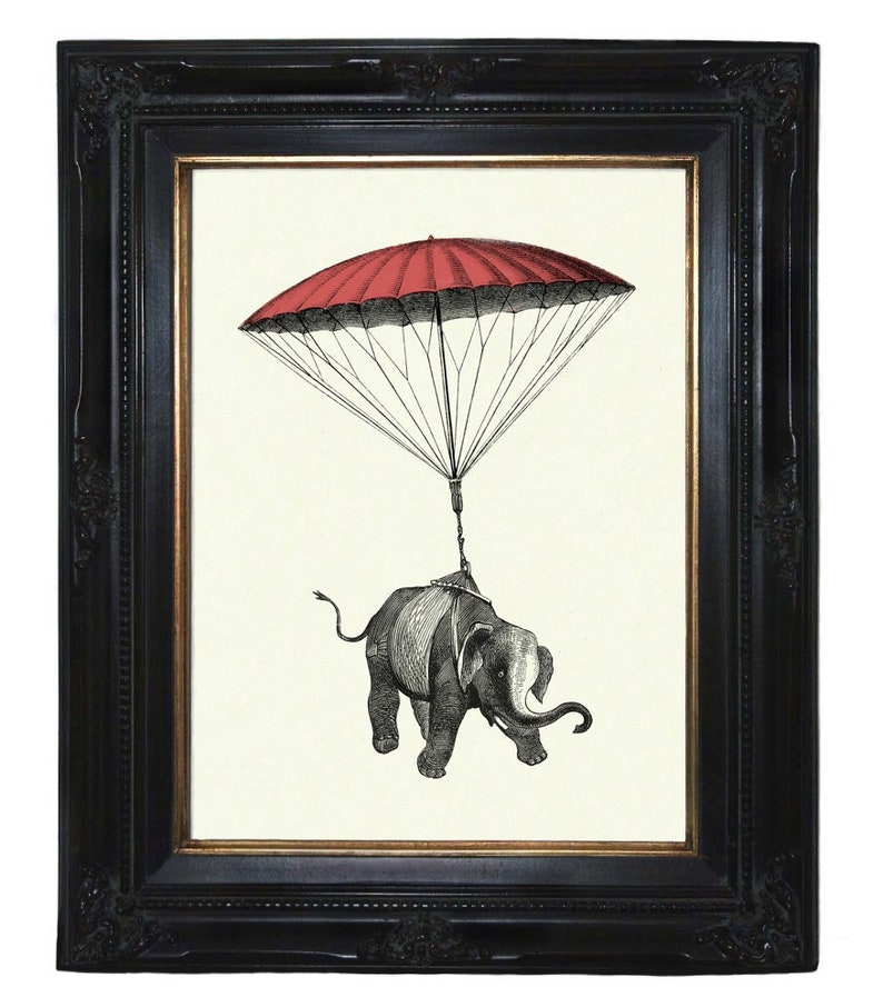 Elephant Nursery Circus Pink Parachute Victorian Steampunk Natural History Animal Art Print Poster Vintage image 1