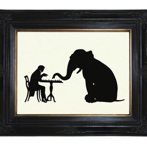 Mann Elefant Druck Schach Silhouette Kunstdruck Zirkus Gentleman Scherenschnitt Bild 1