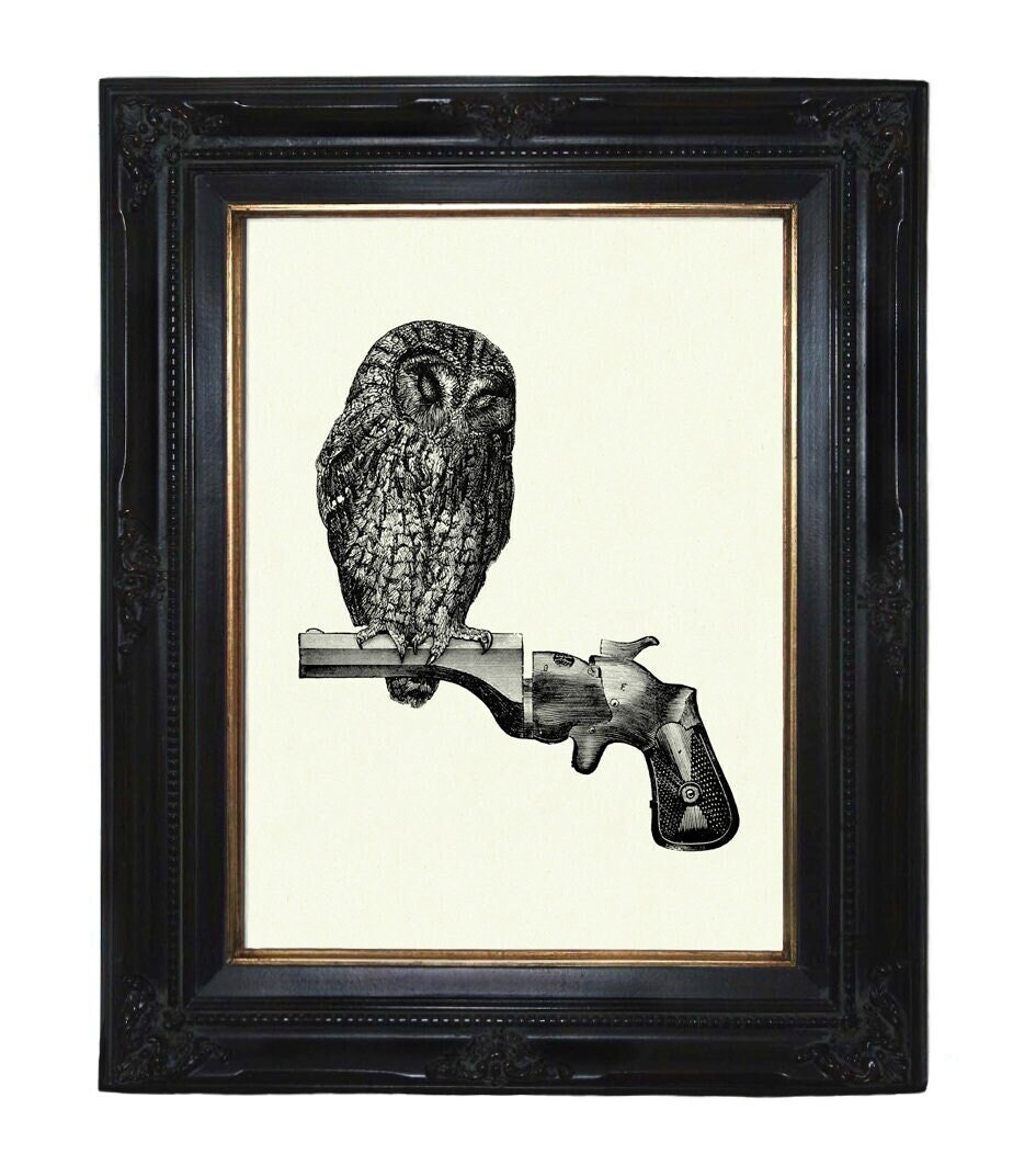Steampunk Owl Wall Art Prnt // Vntage Style Portrat of Gentleman