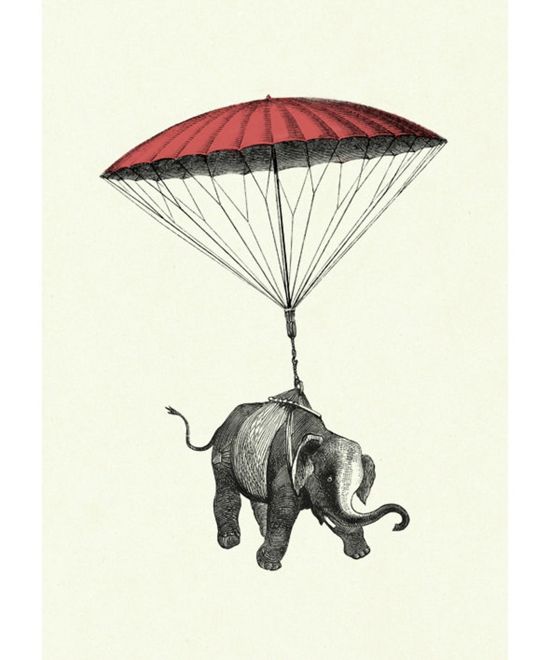 Elephant Nursery Circus Pink Parachute Victorian Steampunk Natural History Animal Art Print Poster Vintage image 2