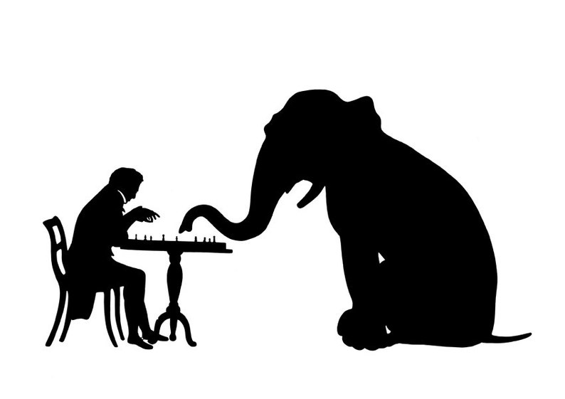 Mann Elefant Druck Schach Silhouette Kunstdruck Zirkus Gentleman Scherenschnitt Bild 2