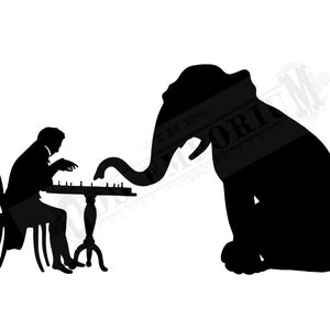 Mann Elefant Druck Schach Silhouette Kunstdruck Zirkus Gentleman Scherenschnitt Bild 3