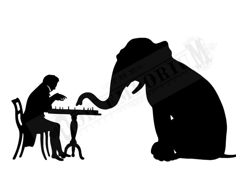 Mann Elefant Druck Schach Silhouette Kunstdruck Zirkus Gentleman Scherenschnitt Bild 3