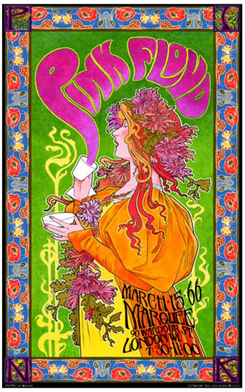 Pink Floyd 1960s Art Nouveau Concert Poster Etsy