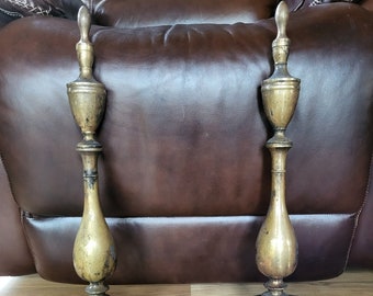 Vintage Antique Cast Iron Brass Fireplace Andirons With Claw Feet