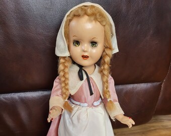 Vintage Composition Sleepy Eyes Jointed Doll With Stand