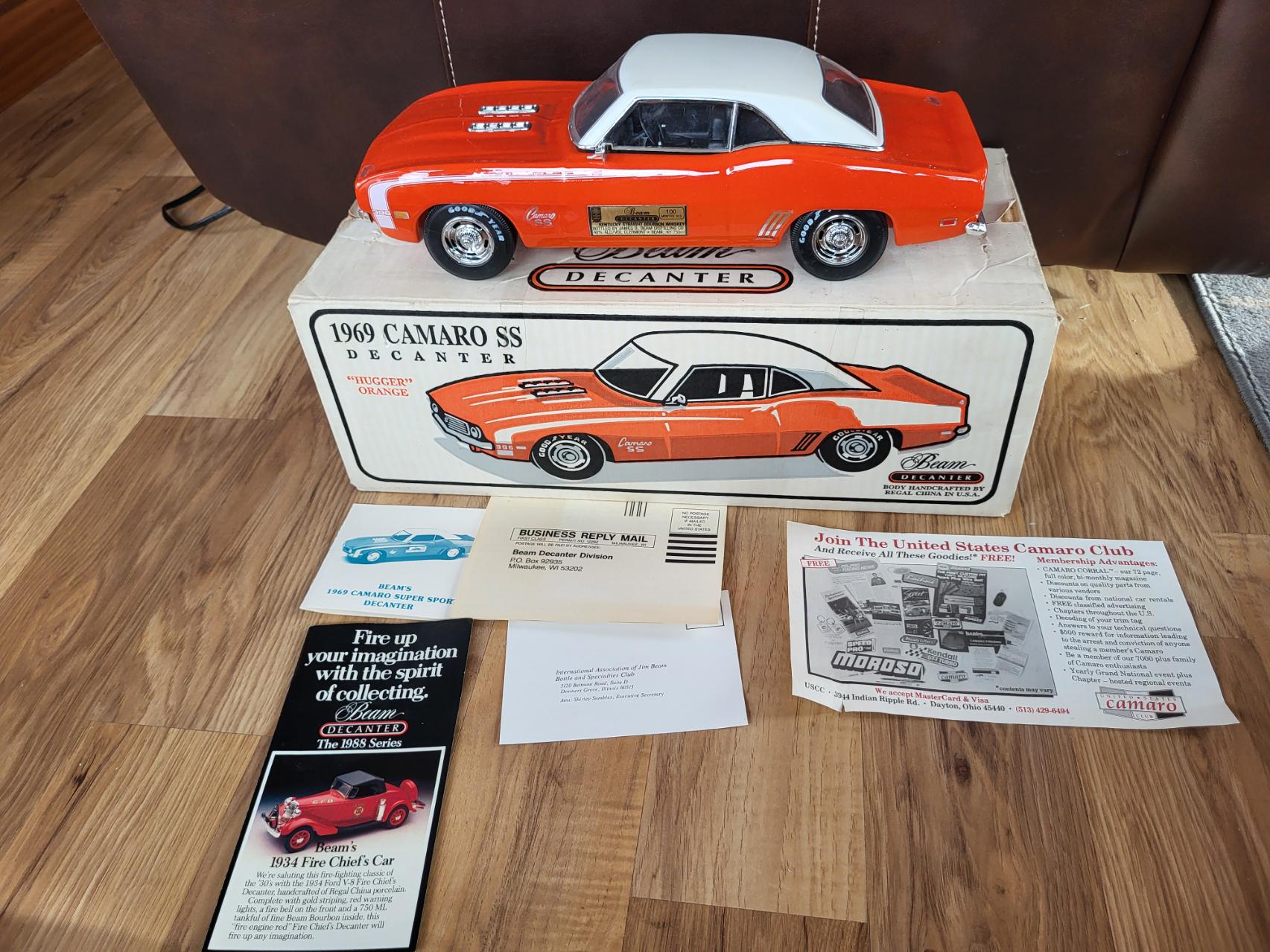 Vintage Jim Beam Hugger Orange 1969 Camaro SS Porcelain Car