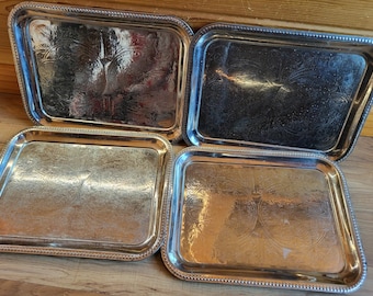 Set Of 4 Vintage Aluminum Tin Embossed Silver Lap TV Trays