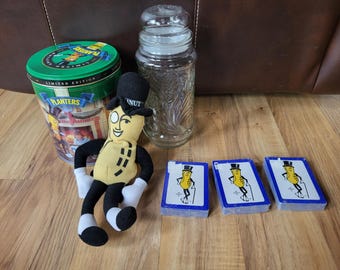 Lot Of Planters Peanuts Suction Cup Plush, Jar, Tin & 3 Sets Of Playing Cards