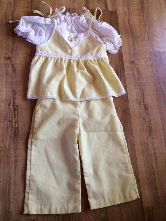Vintage 12 Month Yellow Girls Shirt and Pants Set - image 1