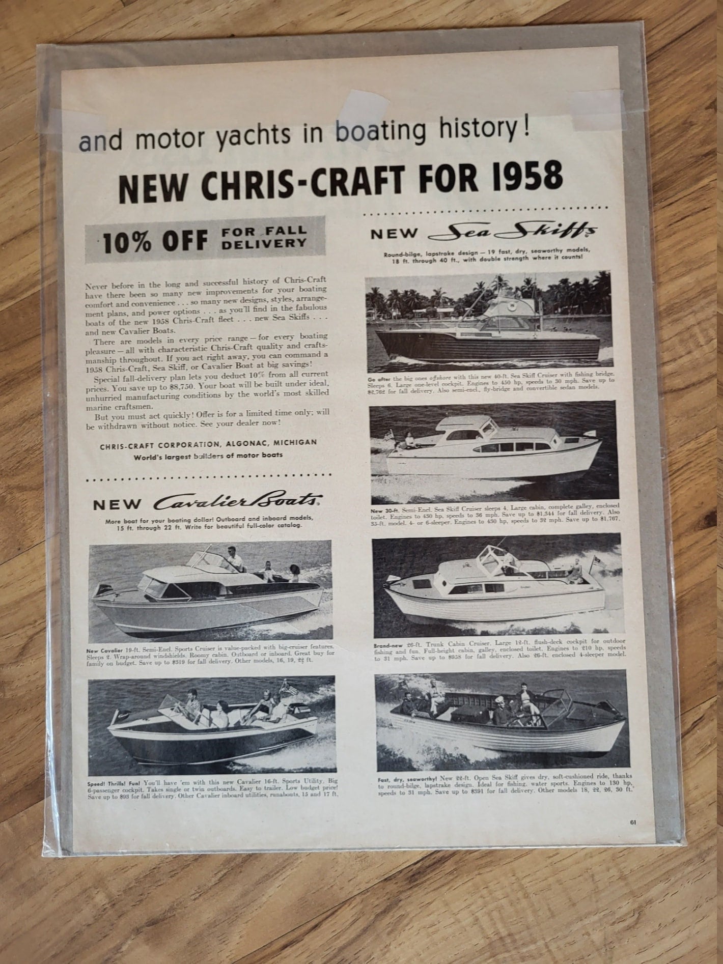 Vintage 1958 Chris Craft Boat Magazine Ad Advertisings Double Sided Etsy
