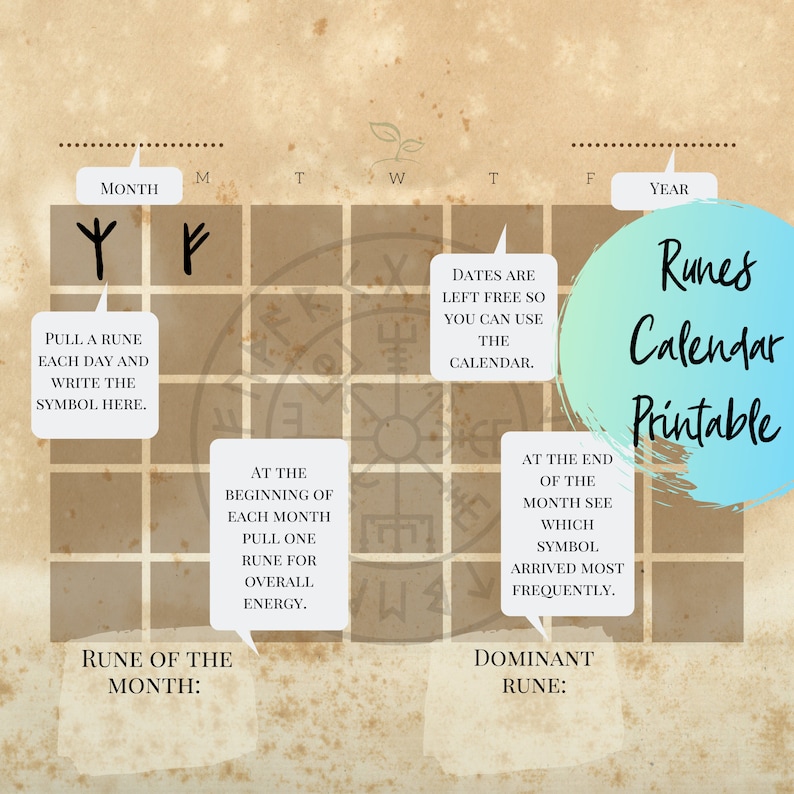 Rune Divination Calendar Printable Instant Digital Download Etsy