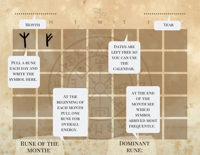 Rune Divination Calendar Printable Instant Digital Download Etsy