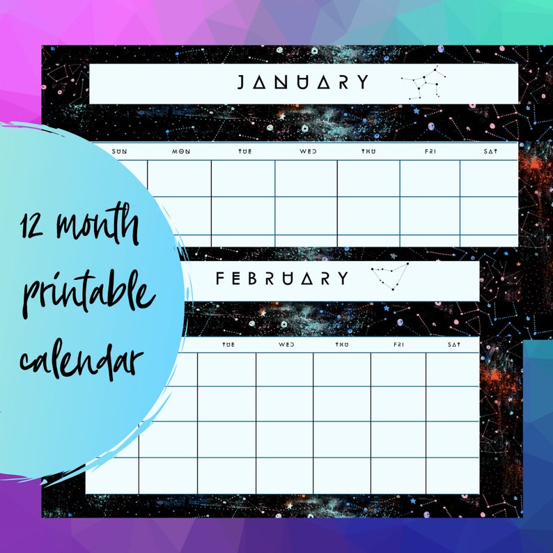 12 month cosmic calendar Printable Etsy