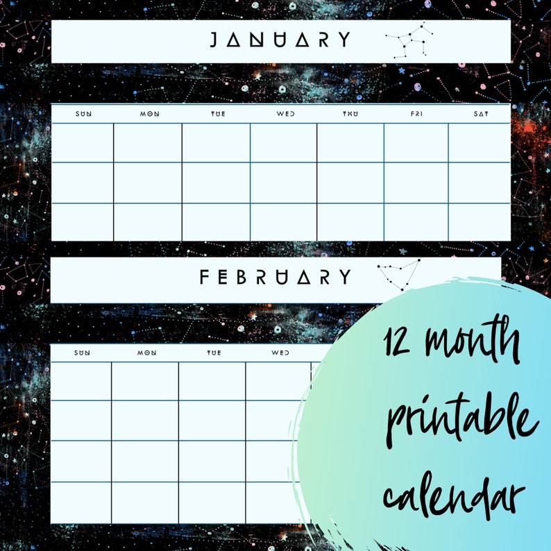 12 month cosmic calendar Printable Etsy