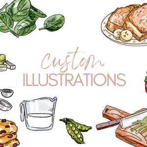 Receitas Receitas ilustradas personalizadas, ilustrações de receitas pintadas
