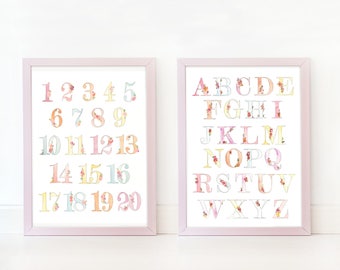 Baby Nursery Alphabet ABC's and/or Numbers, little girl nursery, ABC poster and Numbers Poster, Could buy both or separate!