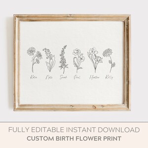 Affordable Mothers Day Gift, Birth Month Flower Print Fully Editable, Personalized Mother&#39;s Gift, Gift for Mom, Mum Gift