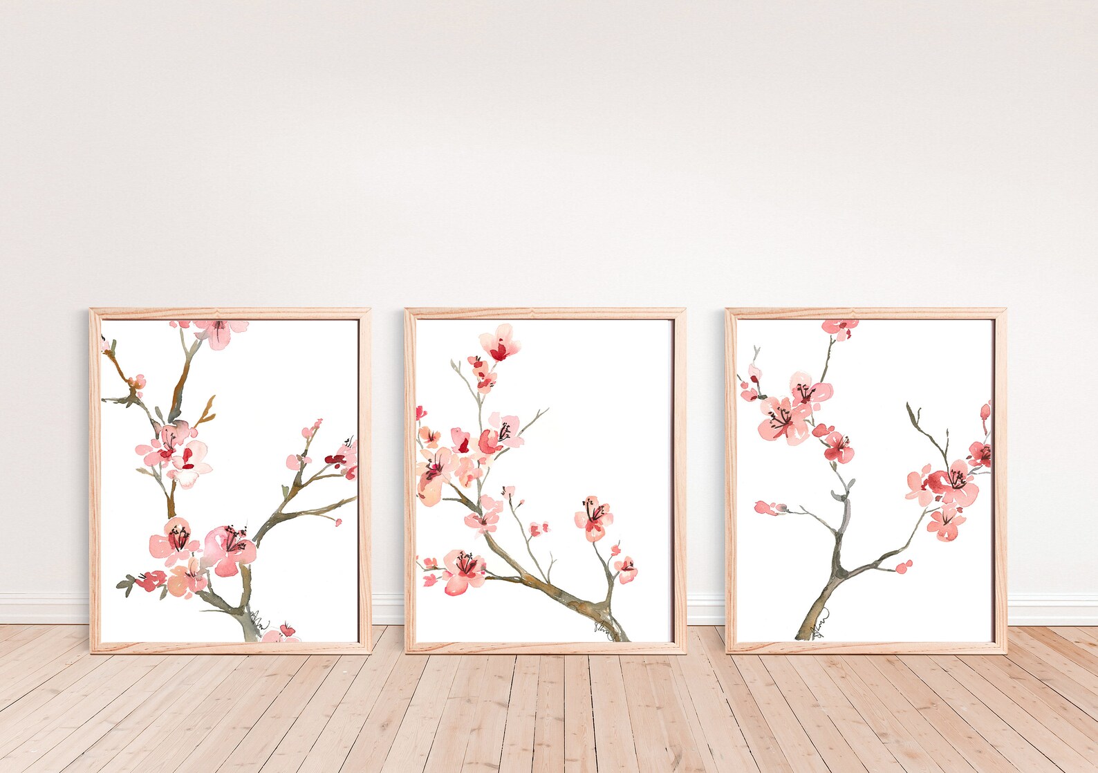 Cherry Blossom Watercolor Paintings, Set of 3 Nursery Prints, Floral ...