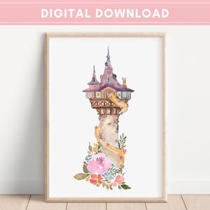 Rapunzeltorenbestand, verwarde print, Instant download, Disney-prints, Disney-muurkunst, Disney-prinseskasteel