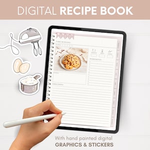 Digital recipe book goodnotes, goodnotes recipe, recipe journal goodnotes, goodnotes meal planner, Recipes Custom Illustrated, Recipe Ebook