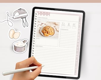 Digital recipe book goodnotes, goodnotes recipe book, recipe journal goodnotes, goodnotes recipe, Recipes Custom Illustrated, Recipe Ebook